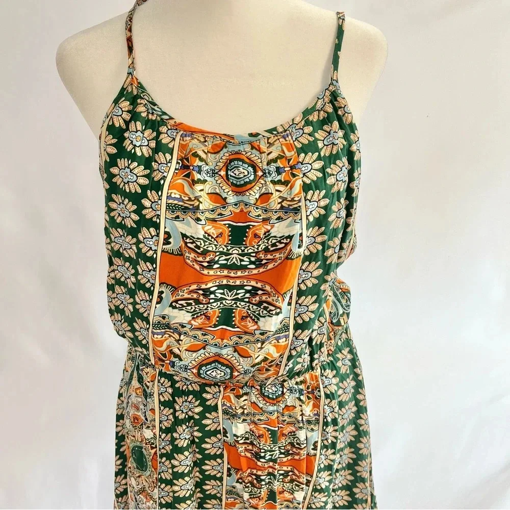 NWT Fashion Green Orange Paisley Bohemian Hippie Casual Dress Women Size Medium - Picture 14 of 14